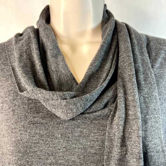 M Ann Taylor Wrap Around Neck Tie Long Sleeve Blouse Gray Size Medium Neutral - Picture 4 of 10